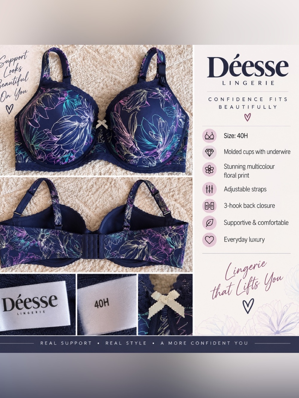 Addition Elle Navy Floral Molded Cup Bra